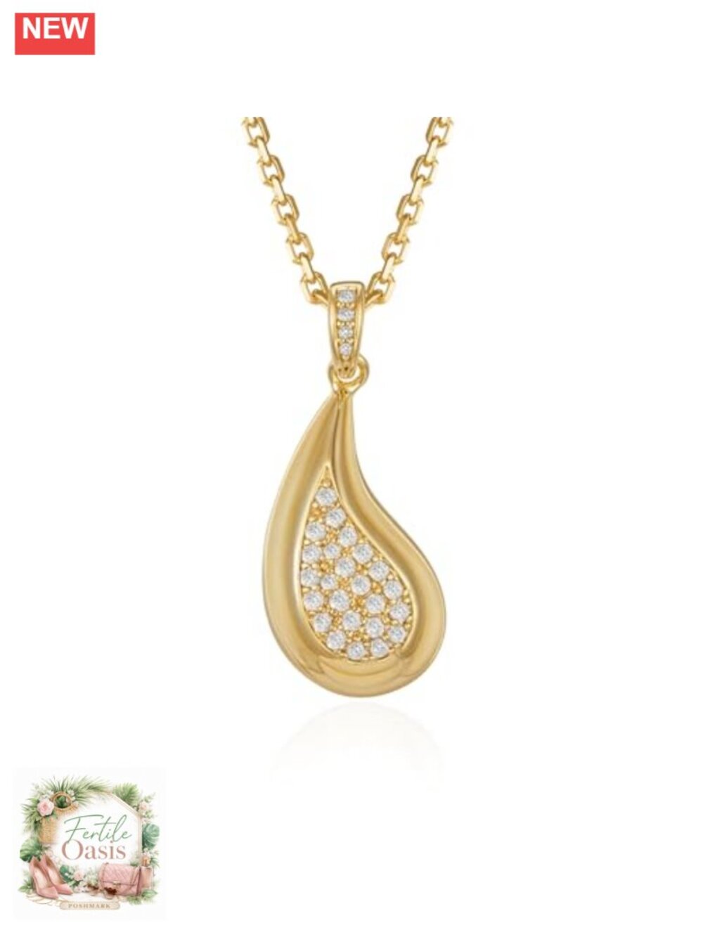 Dainty 14K Gold Plated Pendant Necklace for Women - CZ Teardrop Charm